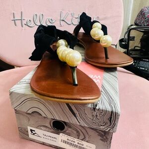 Jeffrey Campbell Black Suede Pearl-Embellished Thong Sandals